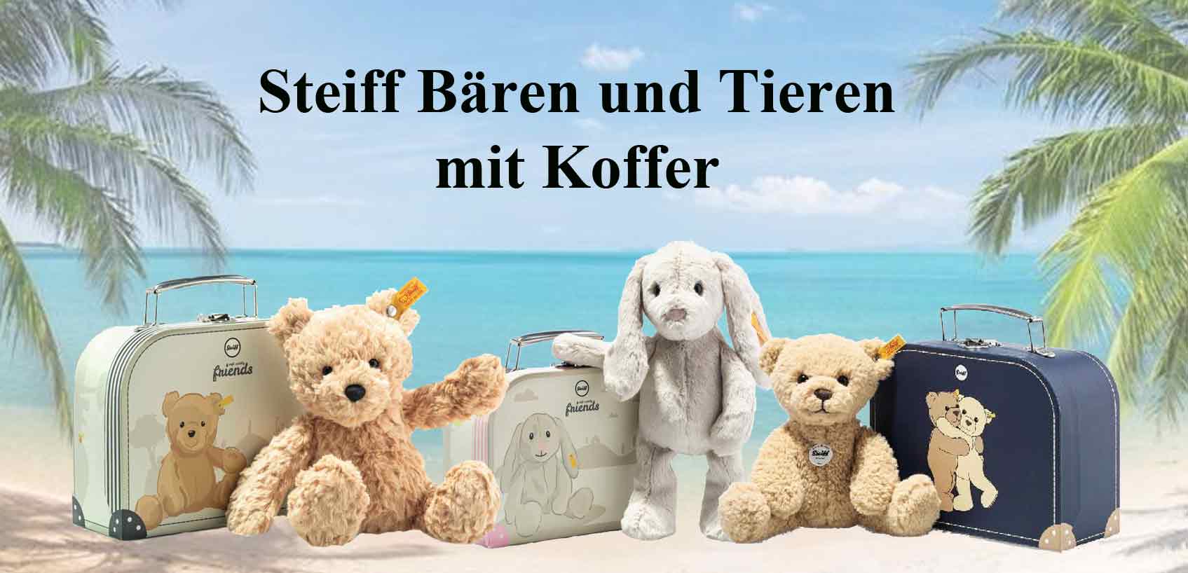 Steiff Bären unt Tieren mit Koffer