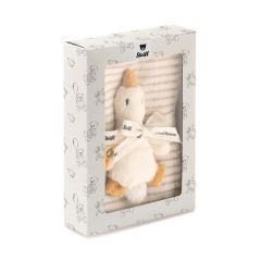 Steiff Gilda goose grip toy with rattle and burp cloth gift set EAN 242960