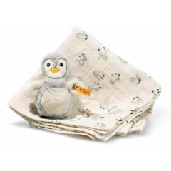 Steiff Lio penguin grip toy With rattle and burp cloth gift set EAN 242953